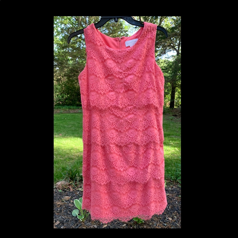 Coral Lace sleeveless cocktail dress
